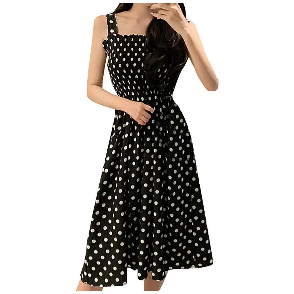 Women's Dresses 2025 Summer Fashion Loose None Sleeve Polka Dot Shoulder Plus Size Casual Dress Sexy Dresses