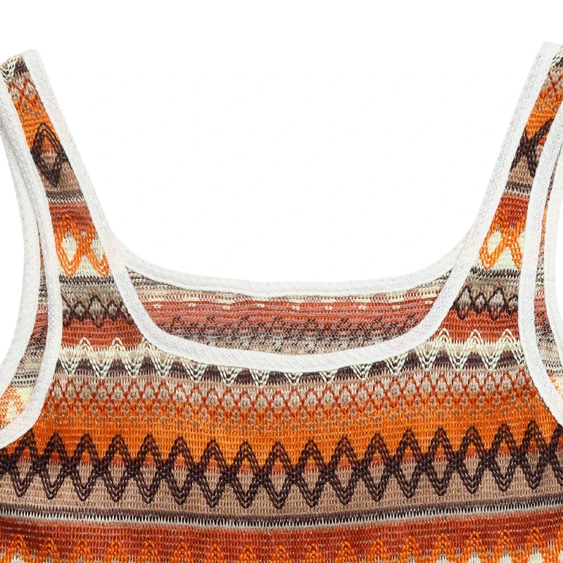 Summer is a hot sale in Europe and America for women with colorful striped patchwork sleeveless vests and one-piece shorts