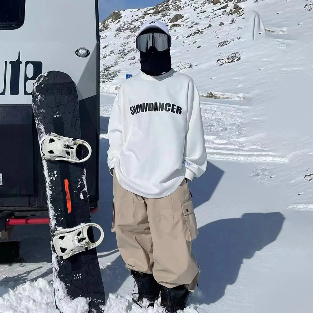 Pullover Ski Suit Unisex Loose Plus Velvet Windproof Waterproof Sweater 2025 Spring Fashion Print Y2k Long-Sleeved Top For Men