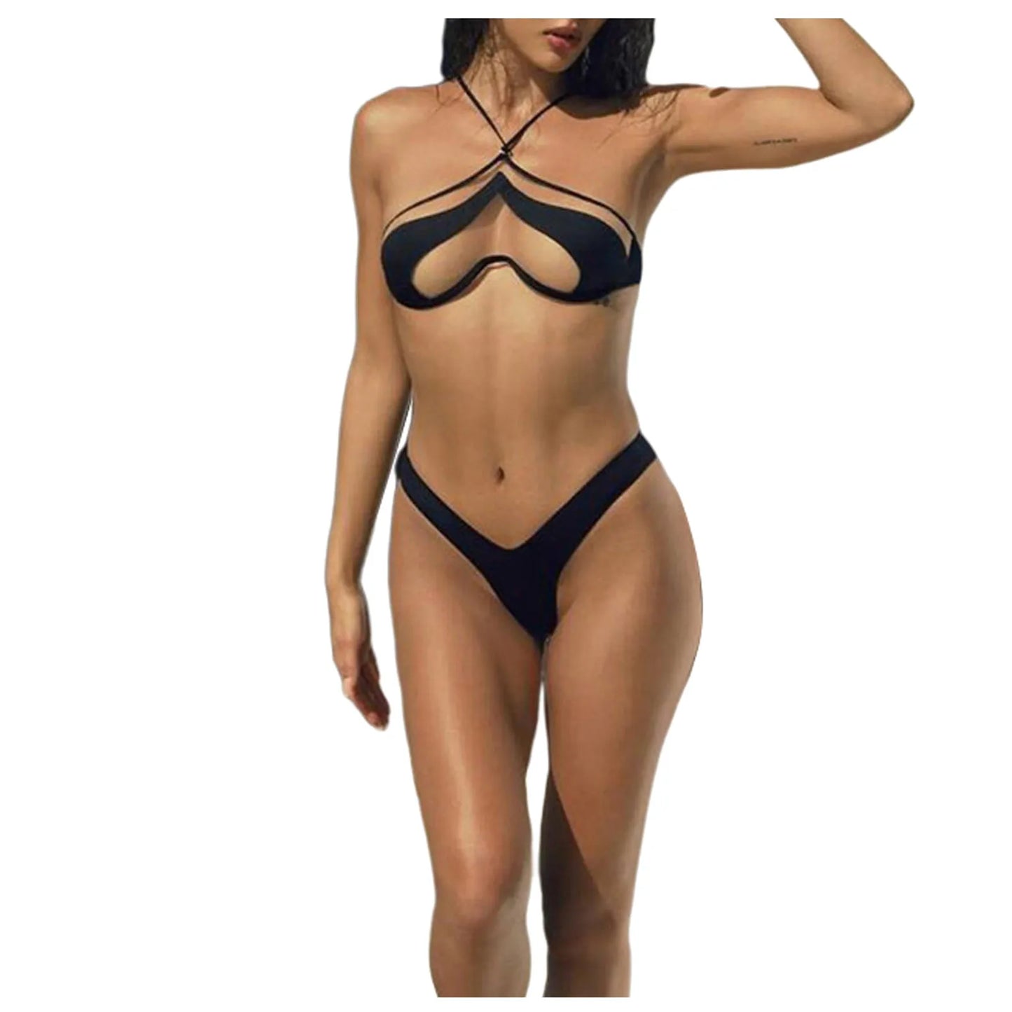 Cryptographic Sexy Mesh See Through Bikini Two Piece Set Fashion Outfits Hot Summer Halter Swimsuit Beachwear Holiday Swimwear