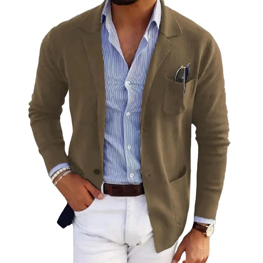 Casual Men Blazers Solid Color Lapel Long Sleeve Single-Breasted Suit Coat Business Outerwear Suit Jacket With Pockets