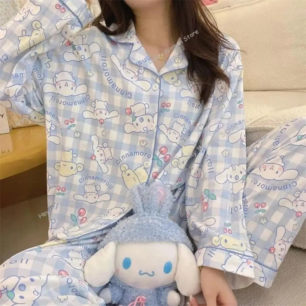Cartoon Sanrio My Melody Long-Sleeved Pajamas Set Kawaii Cinnamoroll Printing Spring Autumn Thin Cute Girls Casual Home Clothes