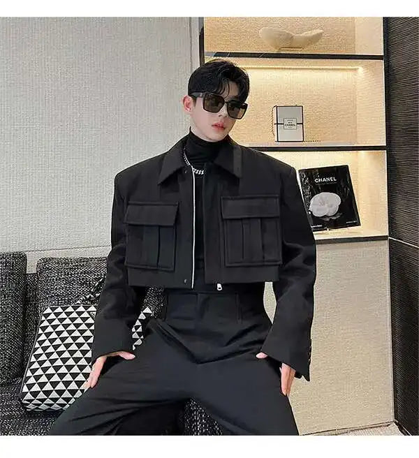 LUZHEN New Stylish Men's High Street Short Jacket Original Big Pocket Solid Color Elegant 2025 Spring Casual Trendy Coat Fbf31d
