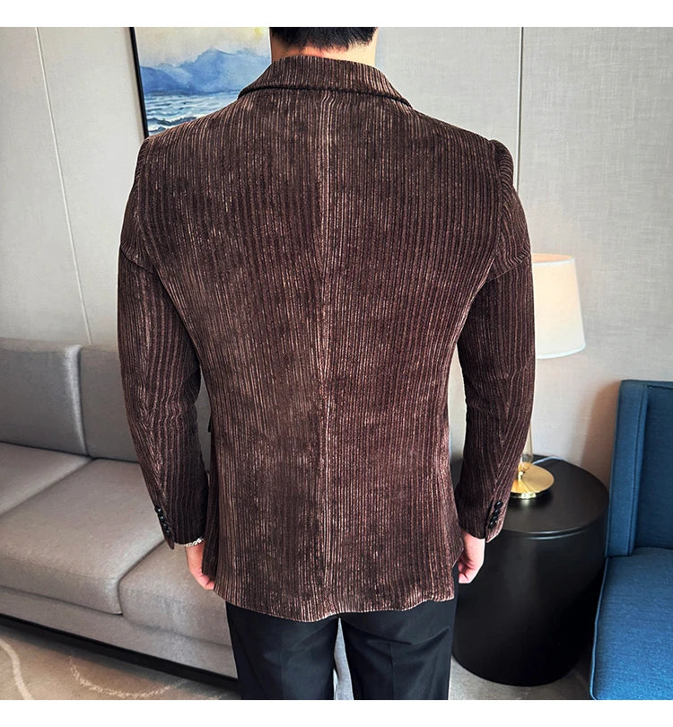 Luxury Velvet Men Blazers Autumn Winter Casual Business Suit Jackets Slim Fit Double-breasted Banquet Party Wedding Dress Jacket