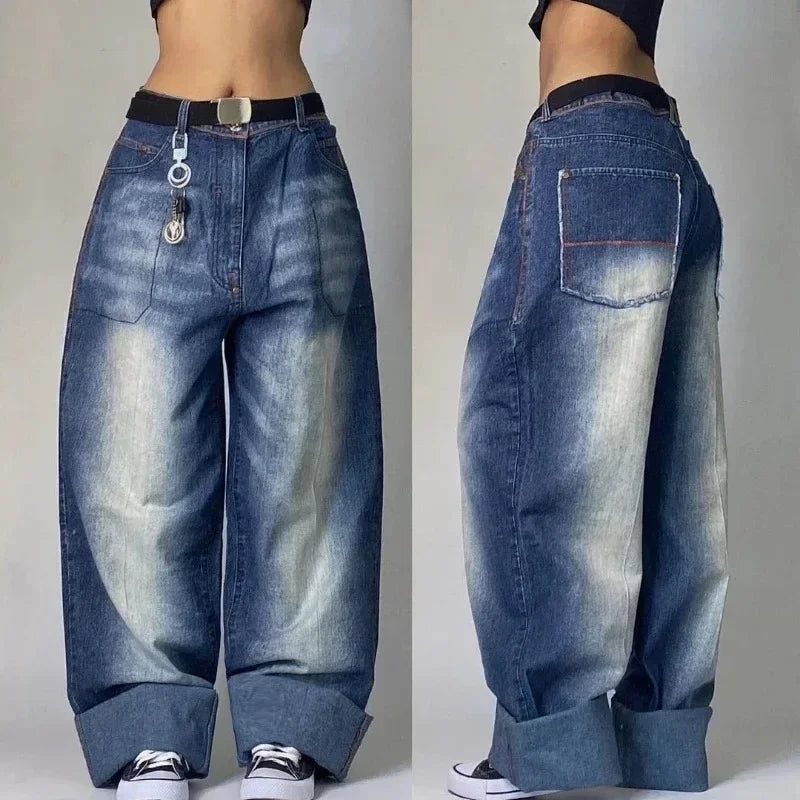 Y2K Fashion Baggy Jeans Denim Cargo Pants Womens Vintage Multi Pocket High Waist New Harajuku Gothic Wide Trouser Streetwear