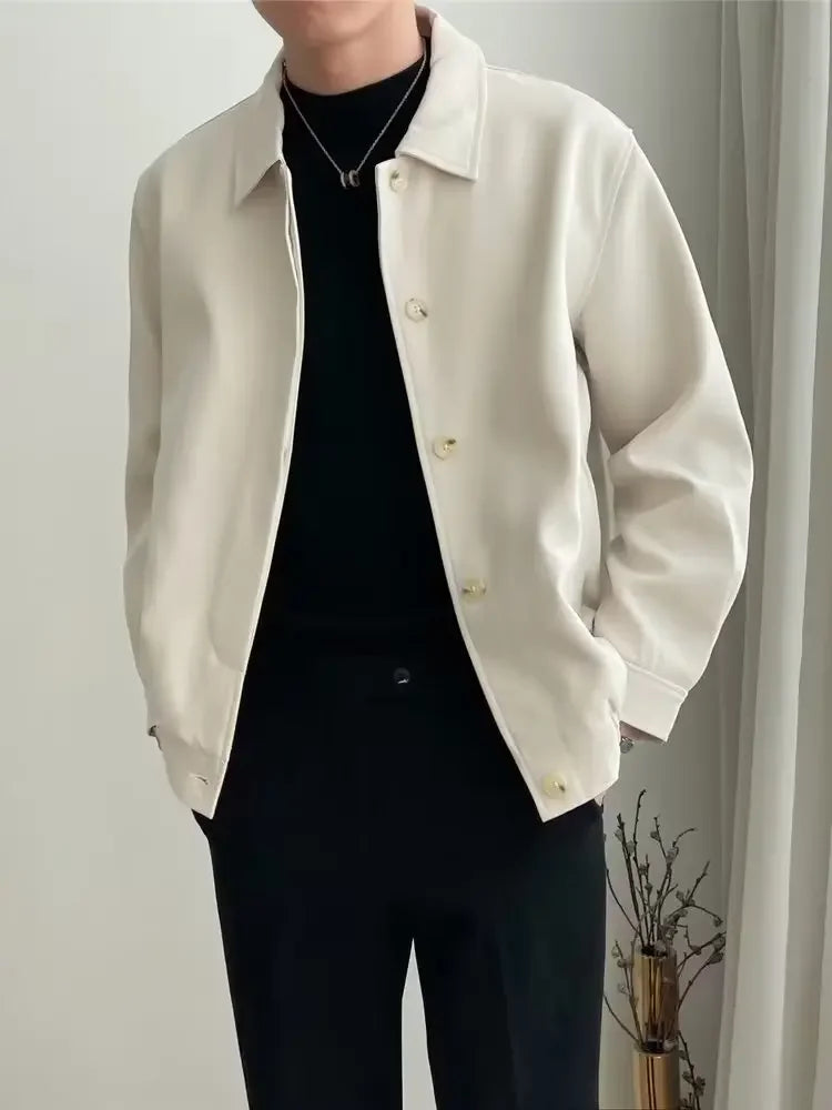 Spring Autumn Men's Casual Versatile Apricot Collar Workwear Jacket Loose Korean Style Trendy Short Shape Outerwear
