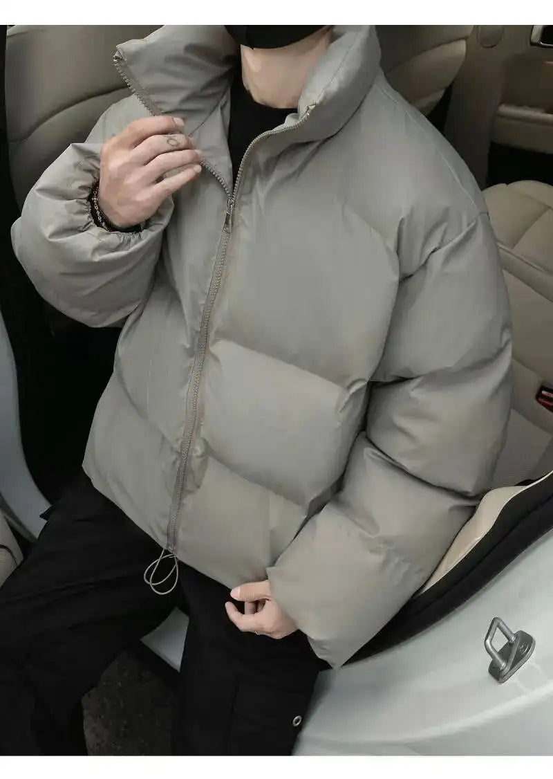 PFHQ Winter 2024 Short Loose Bread American Cotton Jacket Winter solid color stand collar long sleeve male tops