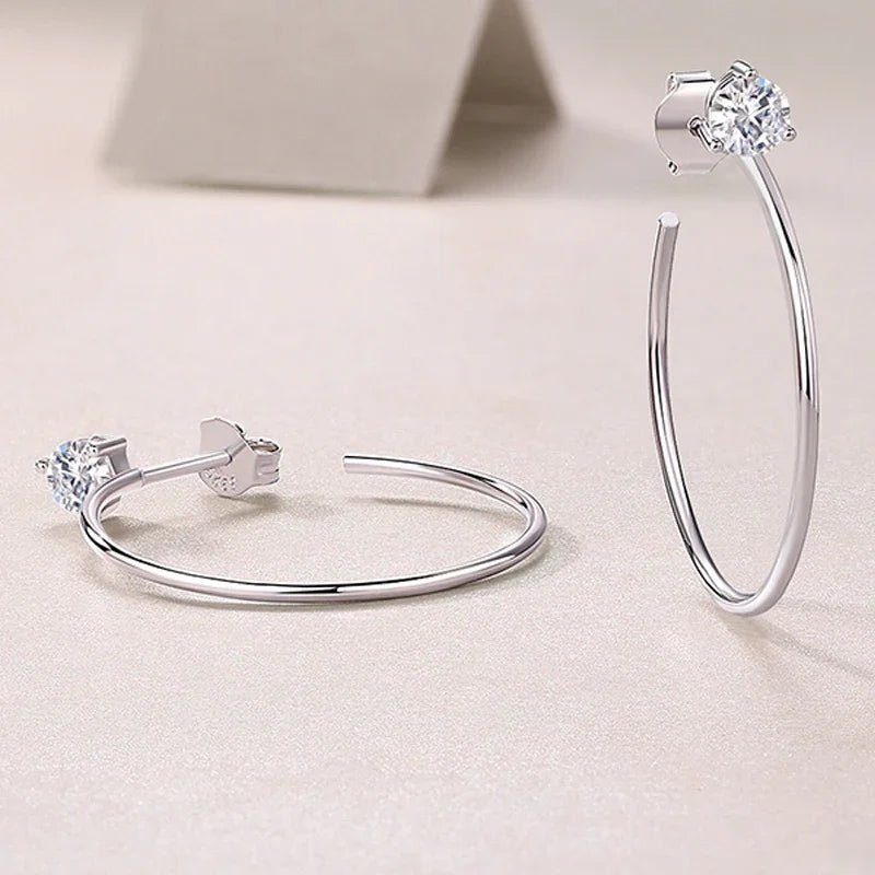 TFGLBU Elegant 4mm Moissanite Hoop Earrings for Women Sparking Trendy 100% Solid 925 Silver Ear Wedding Jewelry Christmas Gift