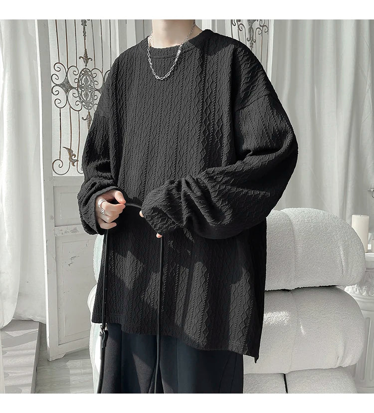 2024 Spring Autumn Casual Long Sleeve T Shirts Men Loose Round Neck T-shirts Male Fashion Harajuku Korean Streetwear Tops Tees