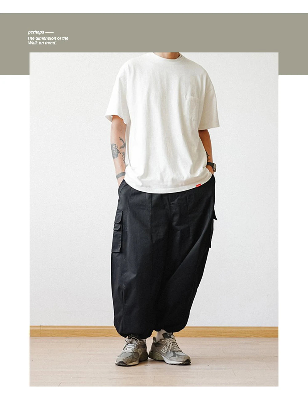 Multi-Pocket Cargo Pants Men's Casual Solid Straight Baggy Wide-leg Cropped Trousers Men Ankle-length Jogger Pants Harem Pants
