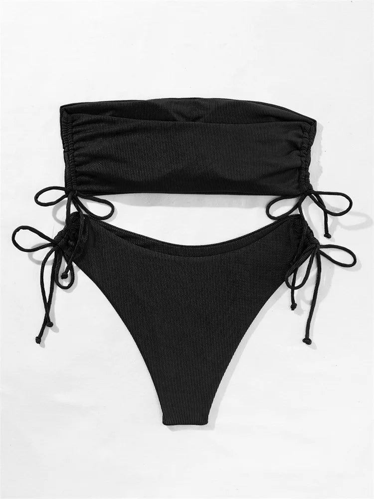UETEEY 2025 New Summer Swimwear Bikinis Set Sexy Strapless Bikini 2 Piece Set Women Solid Split Swimsuit Backless Beach Bikini