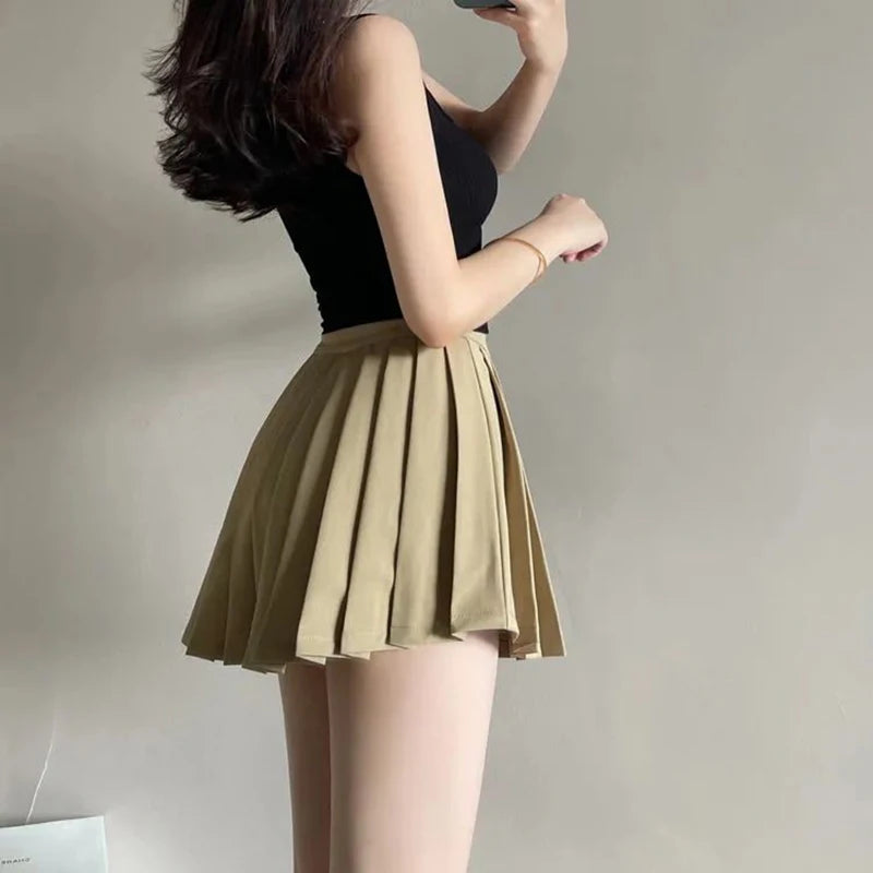 Y2K Irregular Pleated Skirts Women Streetwear Sexy Mini Skirt with Shorts Korean White Black Gyaru Tennis Extreme Skirt