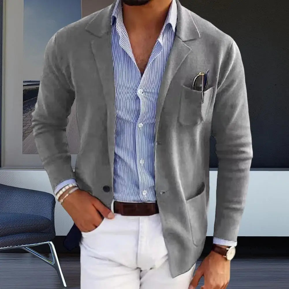 Casual Men Blazers Solid Color Lapel Long Sleeve Single-Breasted Suit Coat Business Outerwear Suit Jacket With Pockets