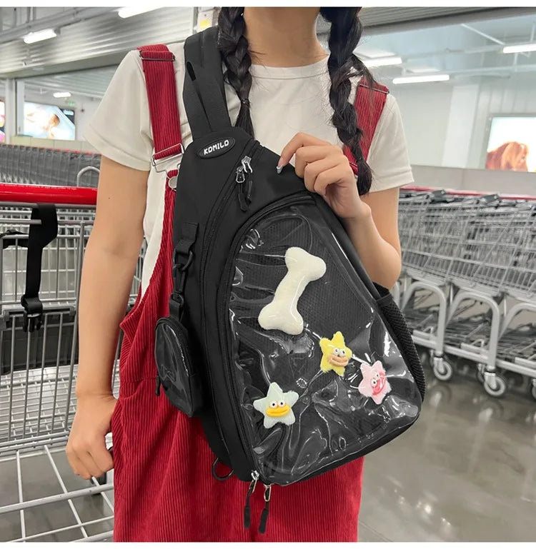 Casual Travel Transparent Zipper Shoulder Bag Vintage Women All Match Simple Ita Bag Y2K Girls Fashion Crossbody Bags Handbags