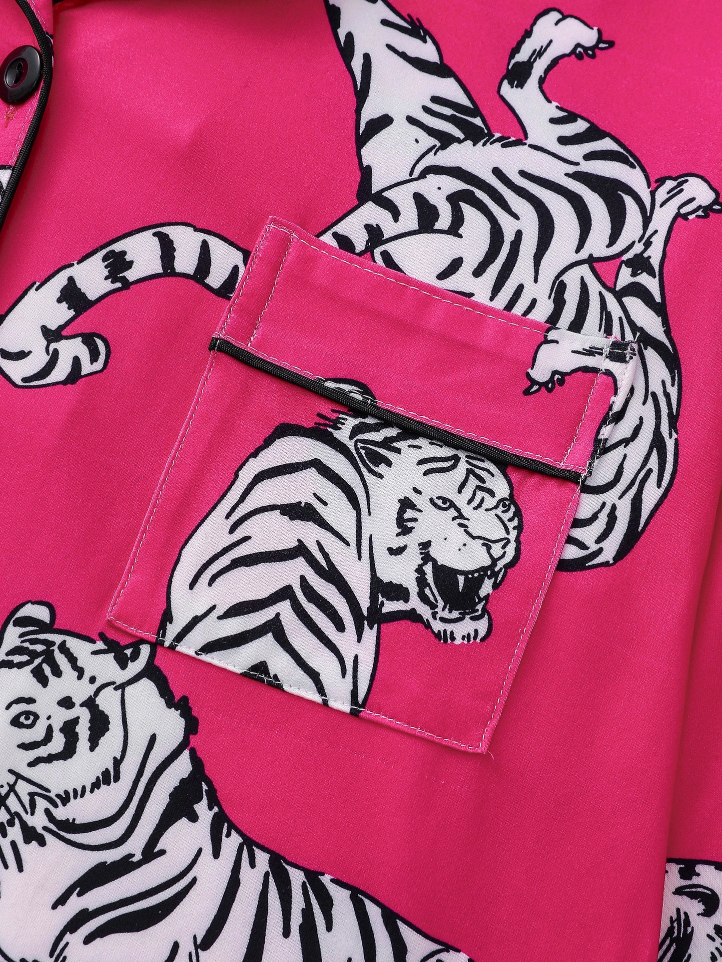 Animal tiger print pajama set for women casual button-down lapel long-sleeved top and loose trousers women's loungewear