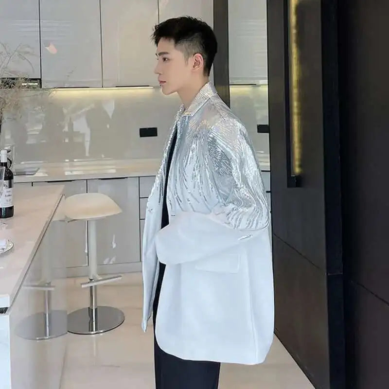 IEFB Embroidery Sequin Trendy Casual Men's Blazer Spring New Fashion Male Jacket Streetwear Suit Coat Personality 9Y9245