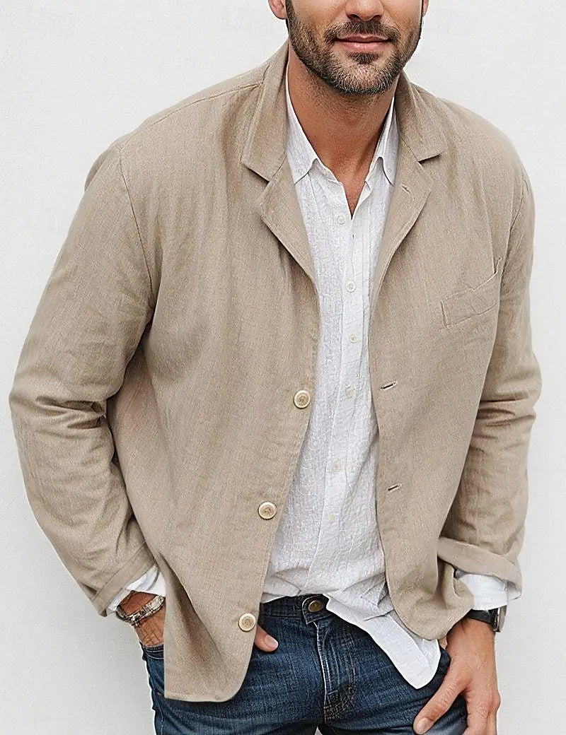 Men's Loose Simple Solid Color Small Suit Long-Sleeved Jacket Cotton and Linen Temperament Small Suit