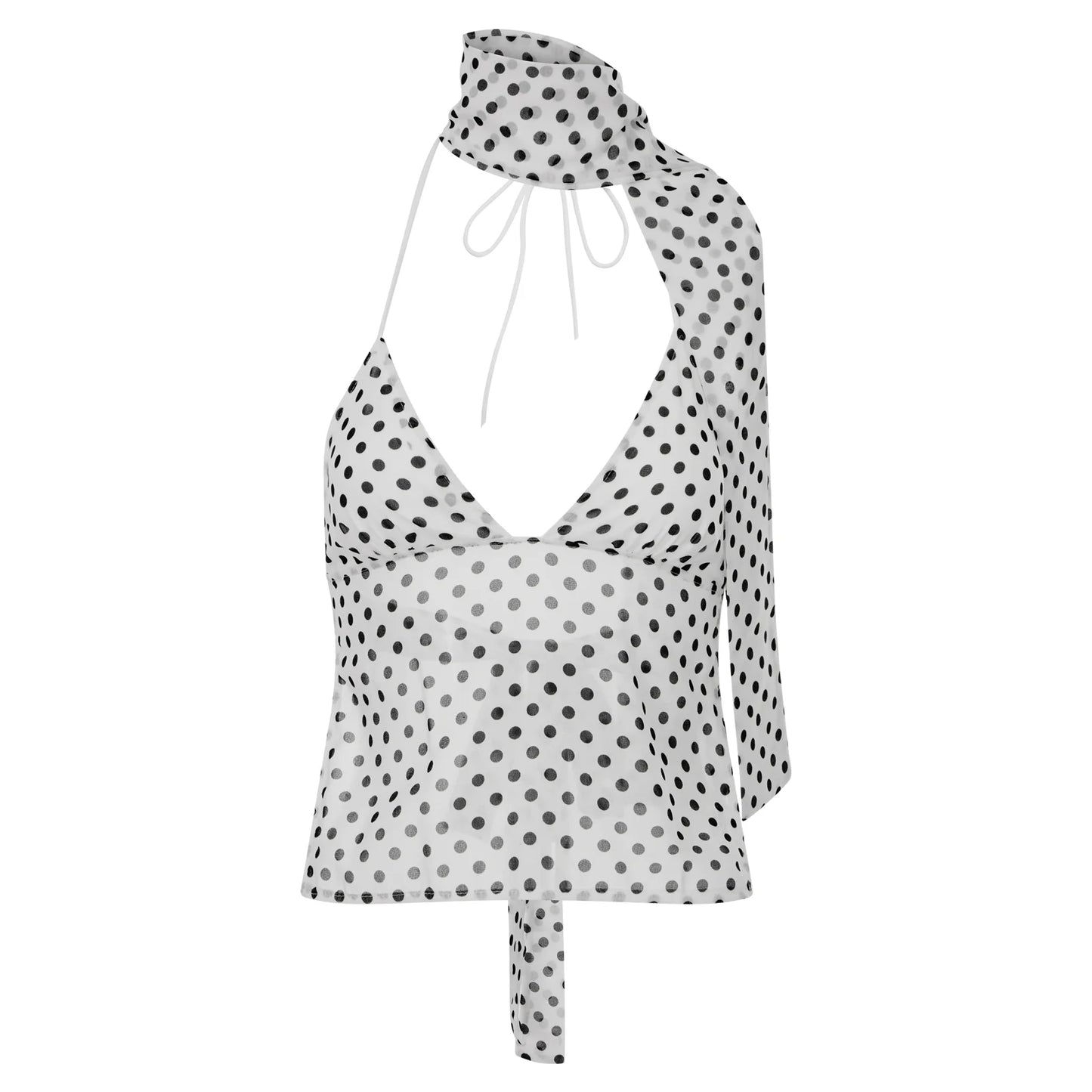 Gaono Women Sexy Camisole Top Sleeveless Backless V-Neck Polka Dot Print Tank Top Y2k Coquette Halter Neck Cami Crop Top