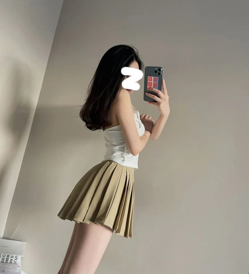 Y2K Irregular Pleated Skirts Women Streetwear Sexy Mini Skirt with Shorts Korean White Black Gyaru Tennis Extreme Skirt