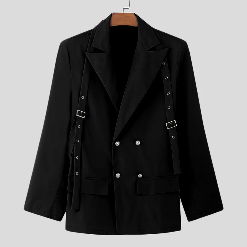 INCERUN Korean Fashion Men Blazer Casual Long Sleeve Solid Tops Pocket Button Steetwear Male Outfits Well Fitting Vintage Coats