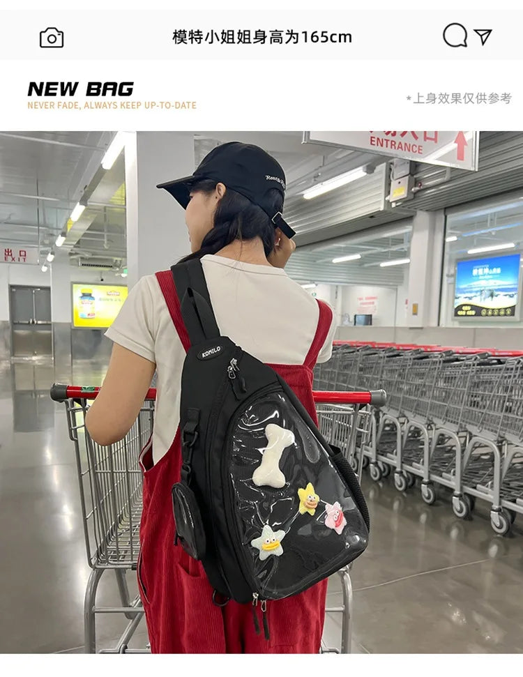 Casual Travel Transparent Zipper Shoulder Bag Vintage Women All Match Simple Ita Bag Y2K Girls Fashion Crossbody Bags Handbags