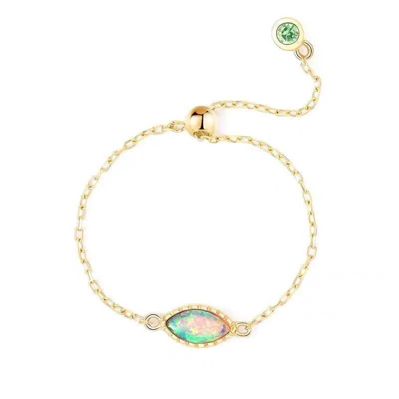 Romantic and creative color opal stone oval chain ring adjustable light luxury new in High quality delicate silver jewelry
