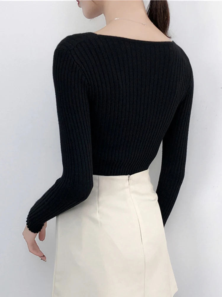2025 V Neck Women Autumn Winter Sweaters Slim Knitted Pullovers Soft Warm Solid Jumper Female Sweater Casual Knitwear Jersey Top