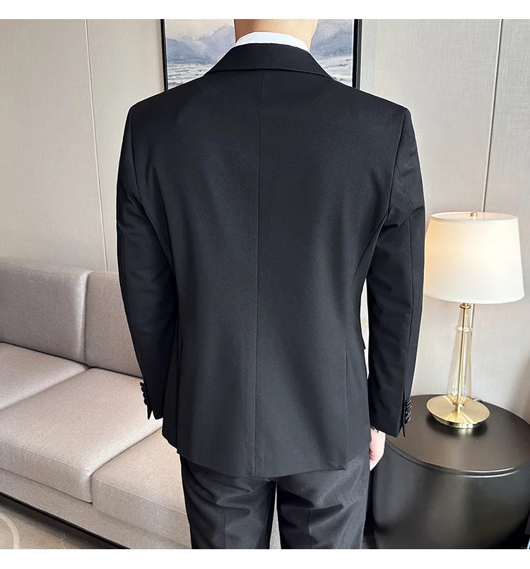 ( Jacket + Vest + Pants ) High-end Brand Boutique Fashion Men's Casual Business Black Smoking Suit Groom Wedding Dress Tuxedo