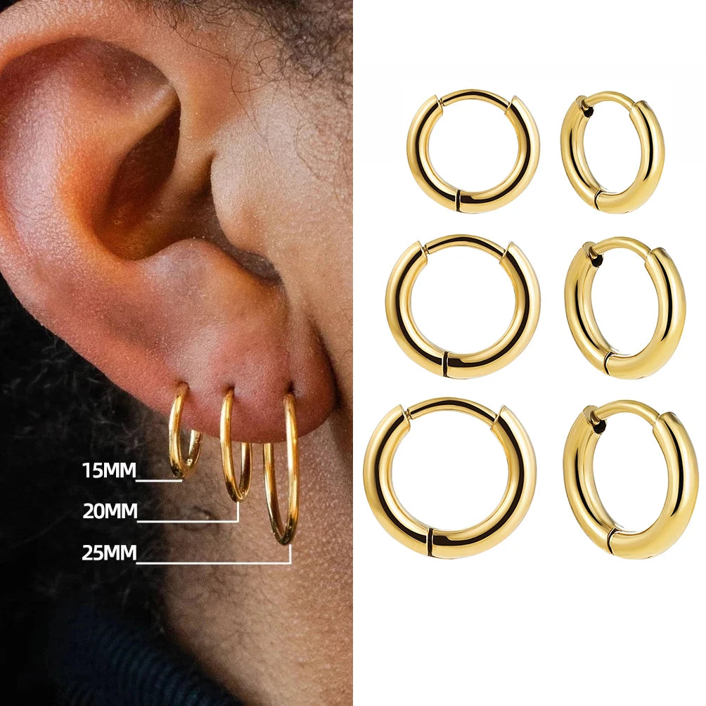Punk Rock Helix Fake Cartilage Ear Cuff with Long Chain Circle Hoop Earrings Set for Women Tiny Piercing Huggie Earring Jewelry
