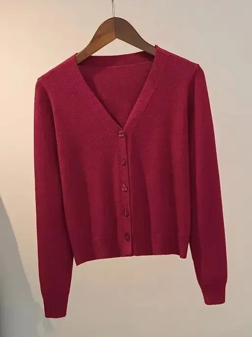 Sweater knitted cardigan button jacket 2024 autumn winter V-neck long sleeve casual short tops for women sweater Grey White