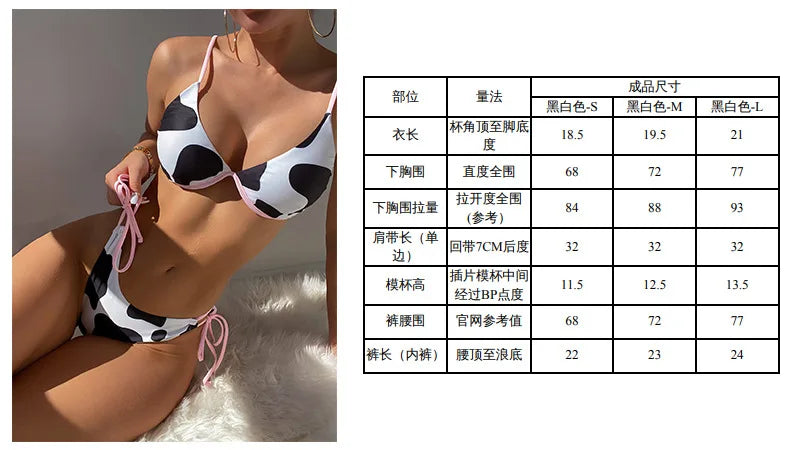 Cow Print Bikini Two-Piece Swimsuit Women Sexy V-neck Suspender Underwire Backless Beach Bathing Suit High Waist Biquini PXJY183
