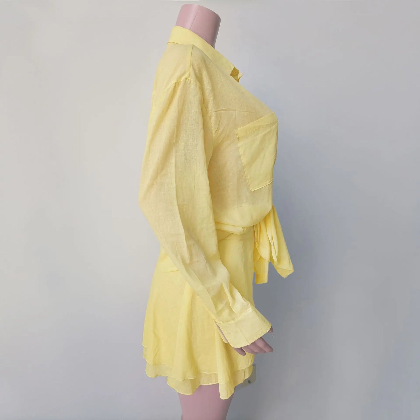 Casual 2 Piece-Set Summer Female Cover up And Ruffled Mini Skirt Lace-Up Beach Holiday See-Through Loose Women's Outfits