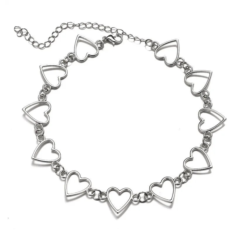 New Fashion Hollow Korean Sweet Love Heart Choker Necklace Statement Girlfriend Gift Cute Necklace Jewelry Collier Femme 2022