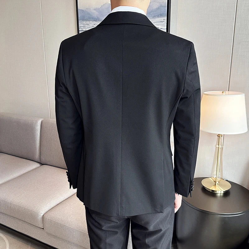 ( Jacket + Vest + Pants ) High-end Brand Boutique Fashion Men's Casual Business Black Smoking Suit Groom Wedding Dress Tuxedo