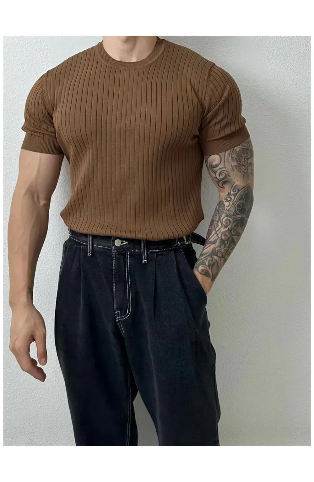 Summer New Light Maturity Knitted Polo Shirt Men's Korean Style Slim Fit Collar Pure Color Casual T-Shirt Cross-Border