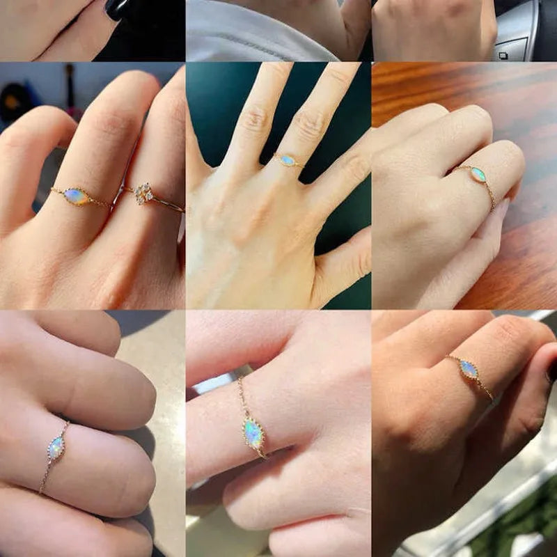 Romantic and creative color opal stone oval chain ring adjustable light luxury new in High quality delicate silver jewelry