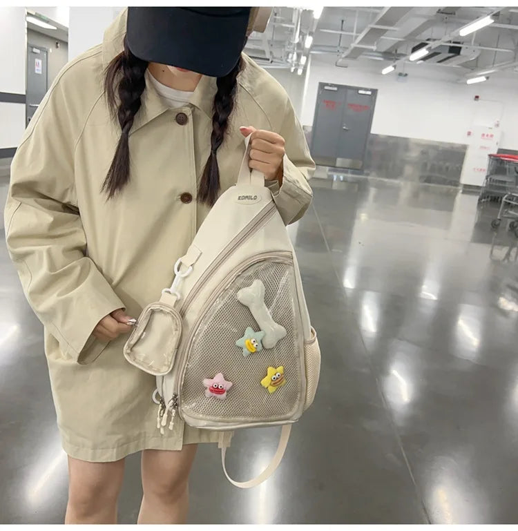 Casual Travel Transparent Zipper Shoulder Bag Vintage Women All Match Simple Ita Bag Y2K Girls Fashion Crossbody Bags Handbags