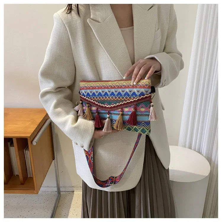 New Vintage Bohemian Fringe Shoulder Bag Women Tassel Boho Hippie Gypsy Fringed Women's Handbags Open Bag Purses and Handbags