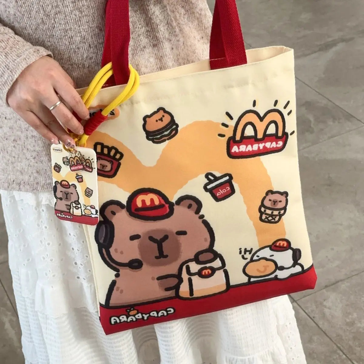 Canvas Bag Novelty Tote Bag Kapibara with Zipper Inner Daily Large Capacity Shoulder Bag Cartoon Capybara Kawai Handbags