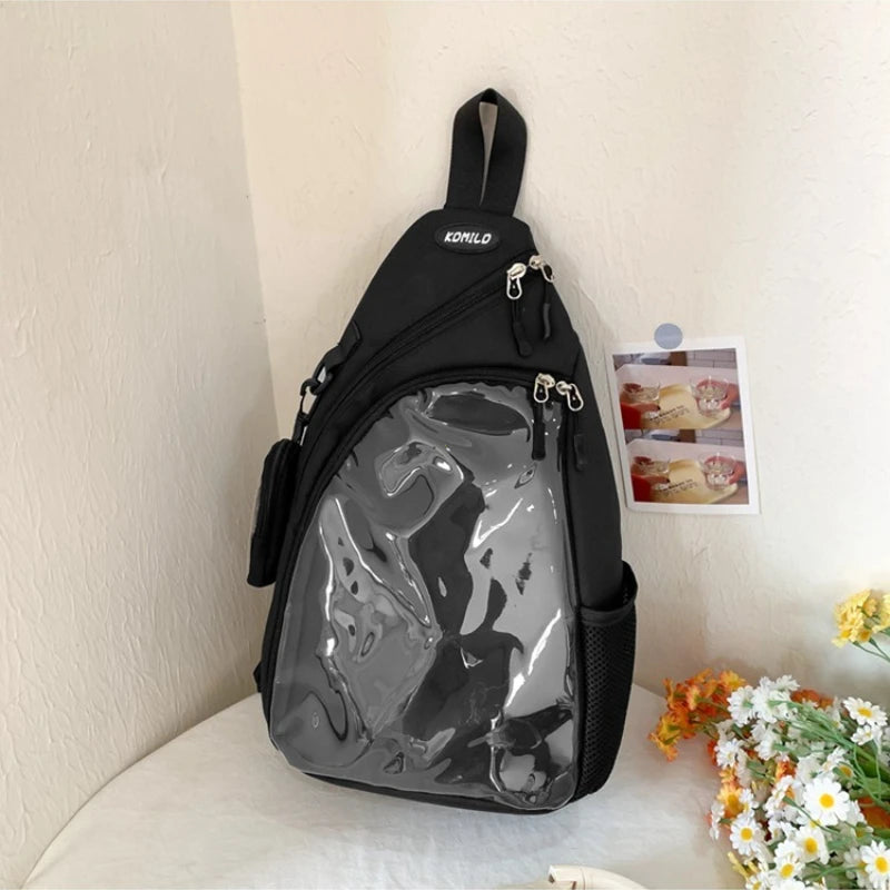 Casual Travel Transparent Zipper Shoulder Bag Vintage Women All Match Simple Ita Bag Y2K Girls Fashion Crossbody Bags Handbags
