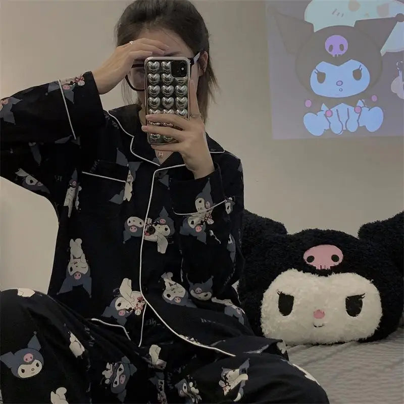 Cartoon Sanrio My Melody Long-Sleeved Pajamas Set Kawaii Cinnamoroll Printing Spring Autumn Thin Cute Girls Casual Home Clothes