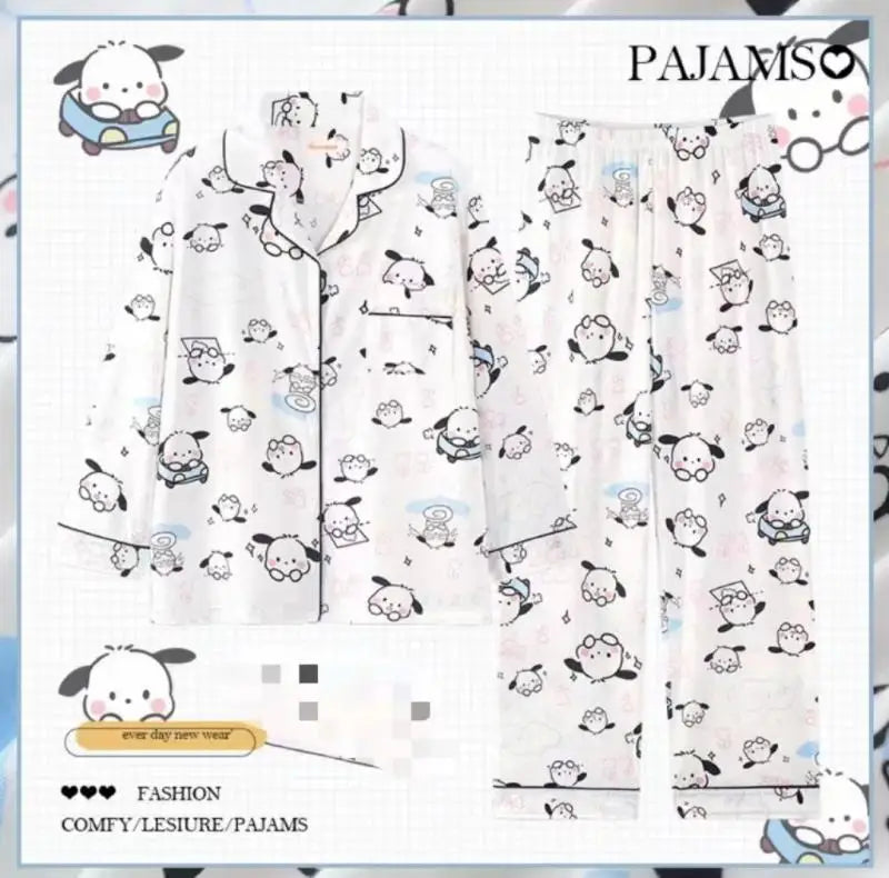Cartoon Sanrio My Melody Long-Sleeved Pajamas Set Kawaii Cinnamoroll Printing Spring Autumn Thin Cute Girls Casual Home Clothes