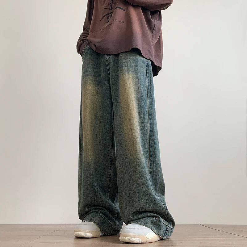 Jeans men Casual Baggy Straight Distressed Vintage Jean Pants Wide-leg Denim Trousers Male Oversize Streetwear Fashion