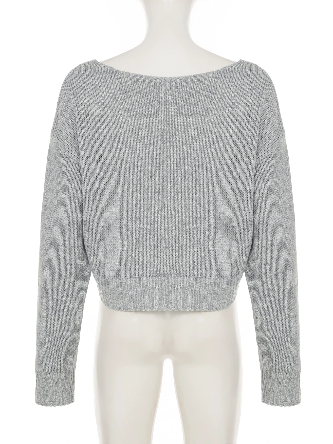 Rockmore Backless V-neck Sweater Streetwear Women Loose Pullover Elegant Casual Long Sleeve Crop Tops Korean Autumn Clothes