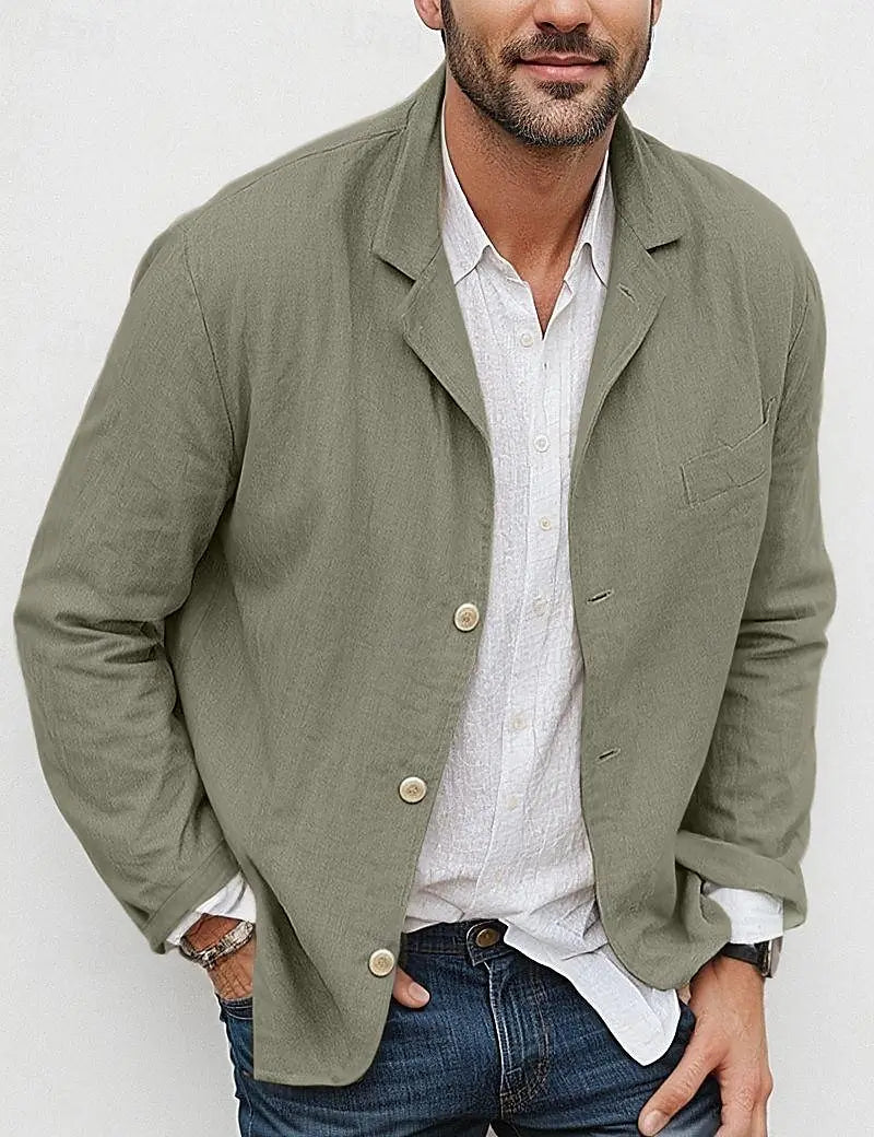 Men's Loose Simple Solid Color Small Suit Long-Sleeved Jacket Cotton and Linen Temperament Small Suit