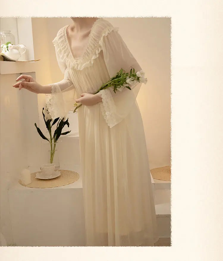 PLUS SIZE 2PCS Robe Set Female Court Style Satin Nightdress Sexy Lace Trim Sleep Suit Home Dress Gown Spaghetti Strap Nightwear