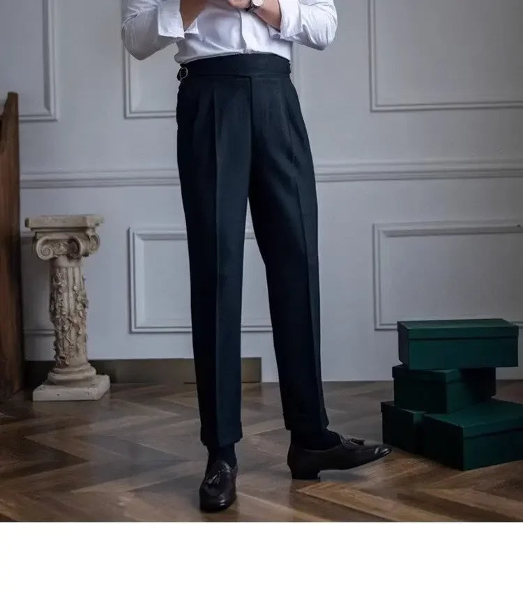 High-waisted Casual Straight-leg Suit Pants For Men Autumn Vintage Draped Waist Trousers Naples Retro Style Business Formal Wear