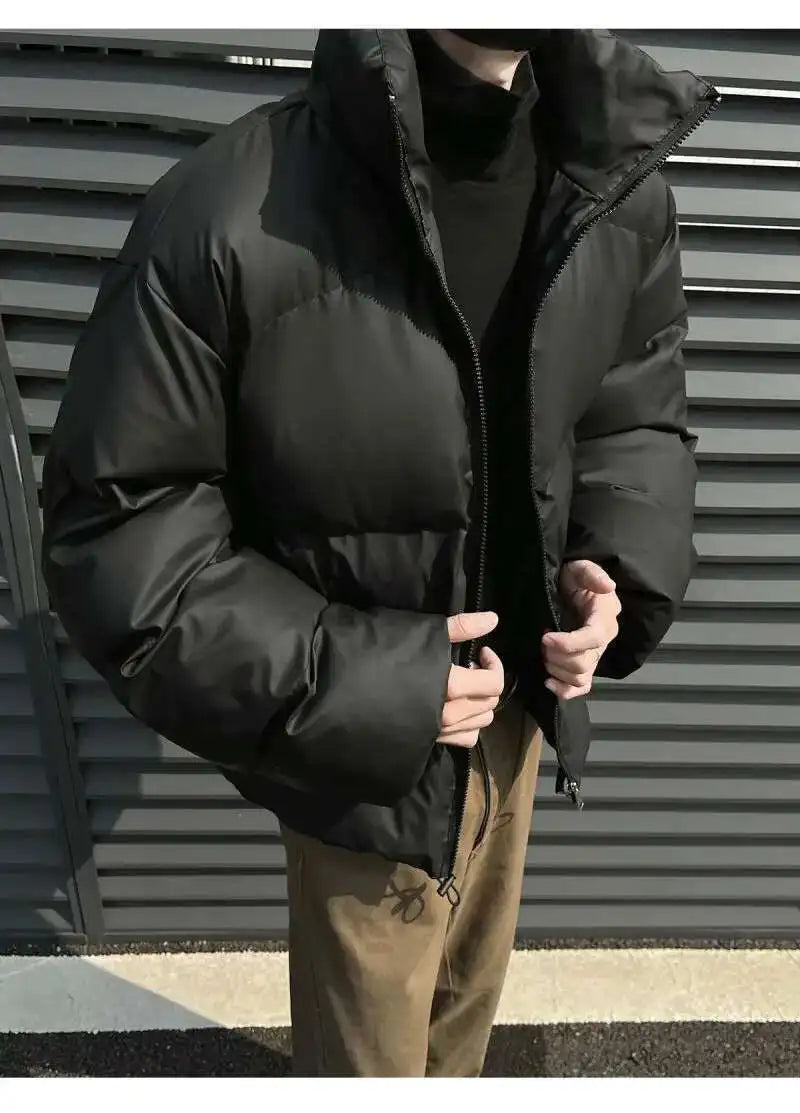 PFHQ Winter 2024 Short Loose Bread American Cotton Jacket Winter solid color stand collar long sleeve male tops