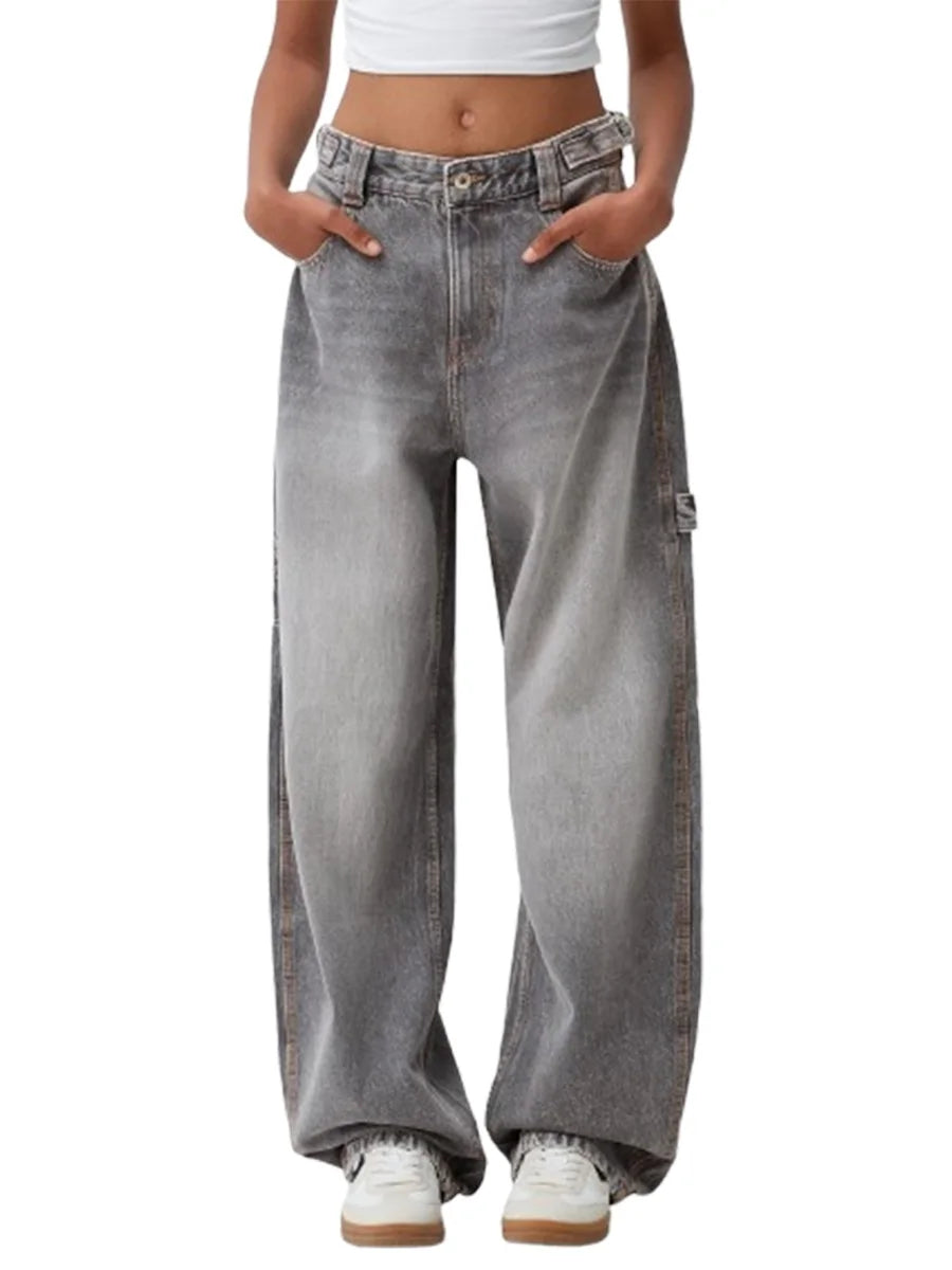 Womens Jeans High Waisted Straight Wide Leg Baggy Jeans Y2k Boyfriend Vintage Washed Loose Denim Pants Cyber Grunge Streetwear