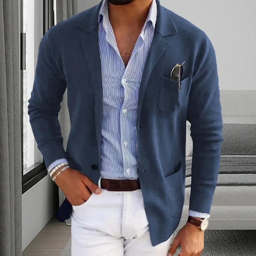 Casual Men Blazers Solid Color Lapel Long Sleeve Single-Breasted Suit Coat Business Outerwear Suit Jacket With Pockets